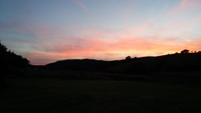 Sunset at the Barn Annexe, looking westward along the Sgethwin valley